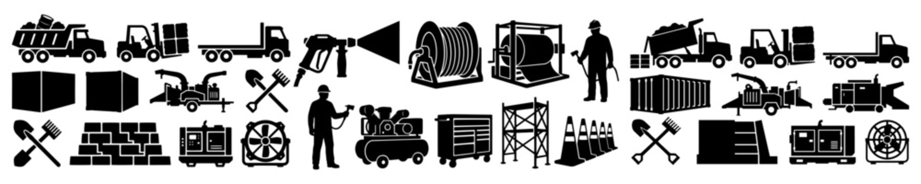Hydroseeding Machinery Vector Silhouette Bundle - Lawn Care Grass Sprayer Icon Pack - Erosion Control Landscaping Contractor Template Collection