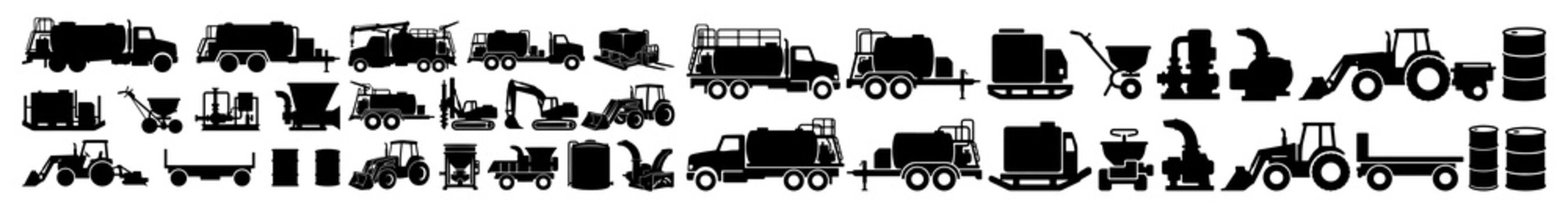 Hydroseeding Machinery Vector Silhouette Bundle - Lawn Care Grass Sprayer Icon Pack - Erosion Control Landscaping Contractor Template Collection