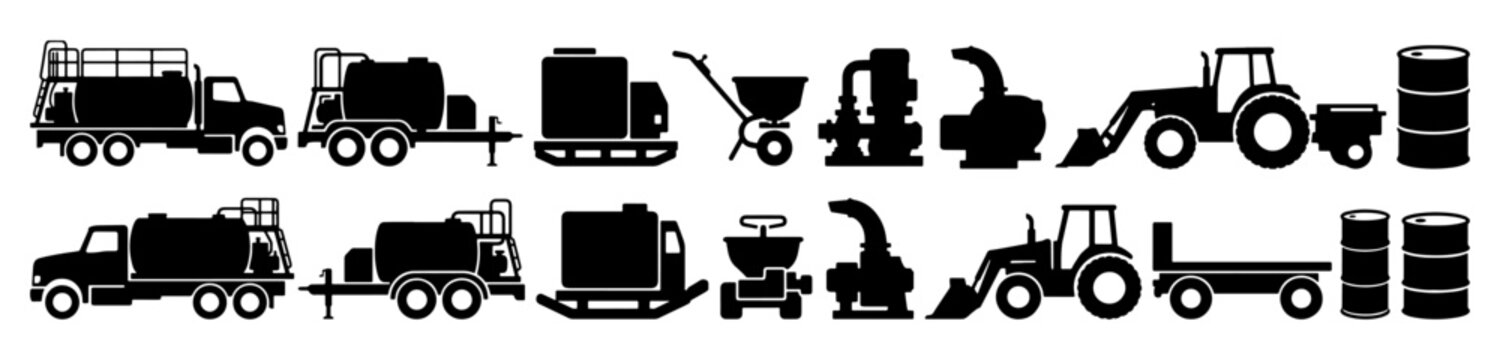 Hydroseeding Machinery Vector Silhouette Bundle - Lawn Care Grass Sprayer Icon Pack - Erosion Control Landscaping Contractor Template Collection