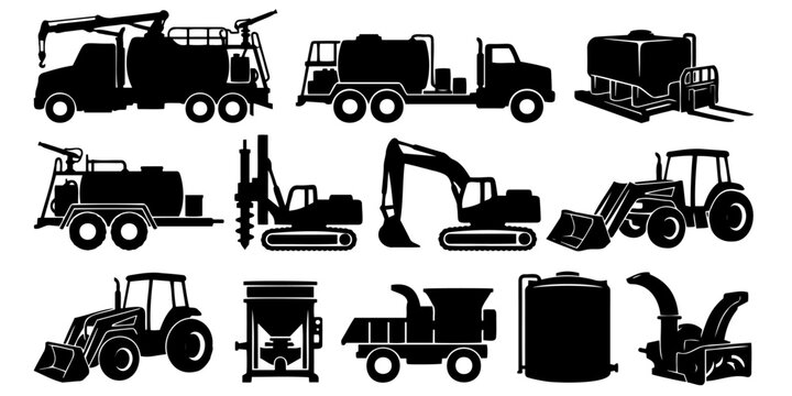 Hydroseeding Machinery Vector Silhouette Bundle - Lawn Care Grass Sprayer Icon Pack - Erosion Control Landscaping Contractor Template Collection