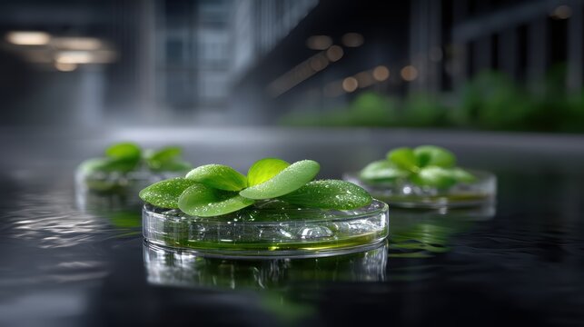 Petri dish with aquatic plants for biotechnology research