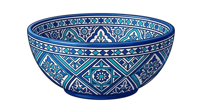 Traditional moroccan ceramic bowl with blue geometric patterns