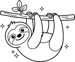 Obraz premium Sloth coloring page for kids relaxing animal coloring book illustration