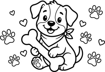 Fototapeta premium Cute puppy coloring page for kids fun coloring book illustration