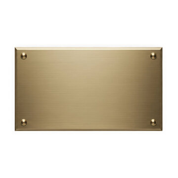 Shiny rectangular brass metal plate with screws isolated on transparent background