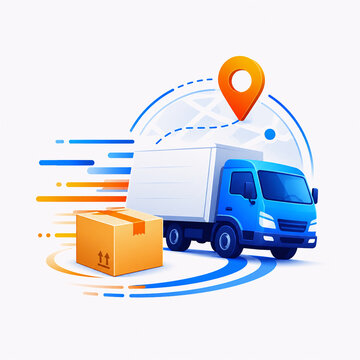 Fast Delivery Shipping Box and Truck Icon Flat Illustration