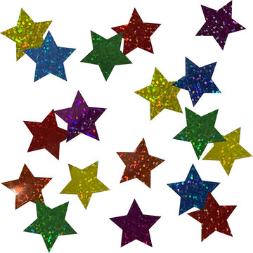 Colorful glitter star shapes isolated on transparent background