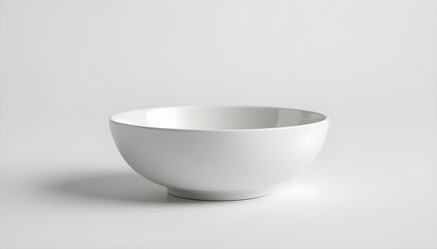 Elegant white ceramic serving bowl on neutral background. Minimalist round dishware with smooth curved edges for modern table settings.
