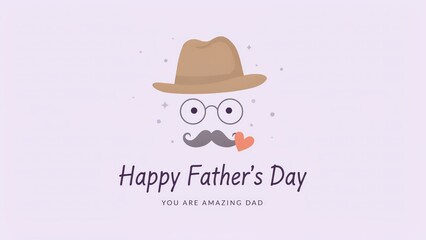 Fototapeta premium Happy father day greeting card with hat and mustache