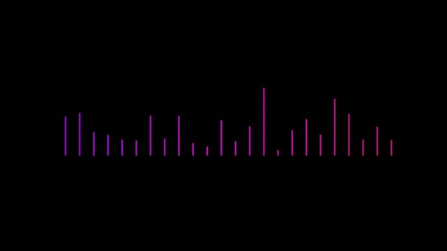 Dynamic Audio Equalizer Bars Visualizing Sound Frequencies with Gradient Purple Pink Colors on a Dark Background for Modern Technology Concepts