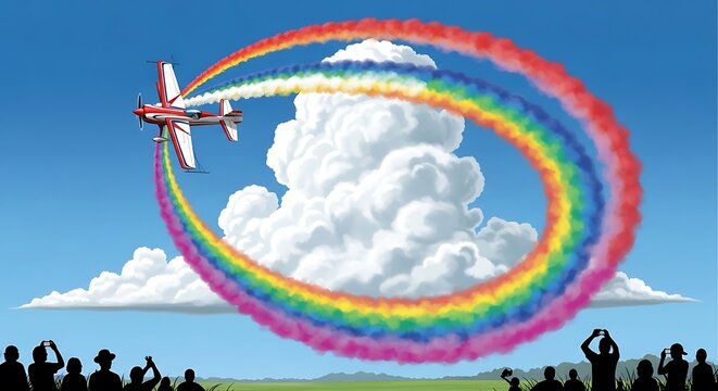 Aerial view of airplane flying over colorful earth.
