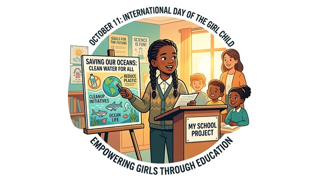 Young girl presenting a school project on ocean conservation