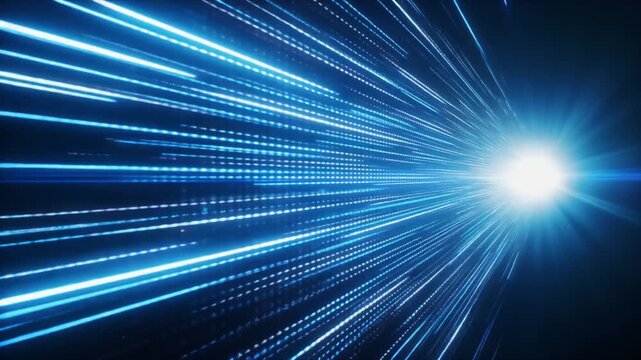 ダイナミックに流れる青い光のストリーム：高速データ転送とクラウドネットワーク