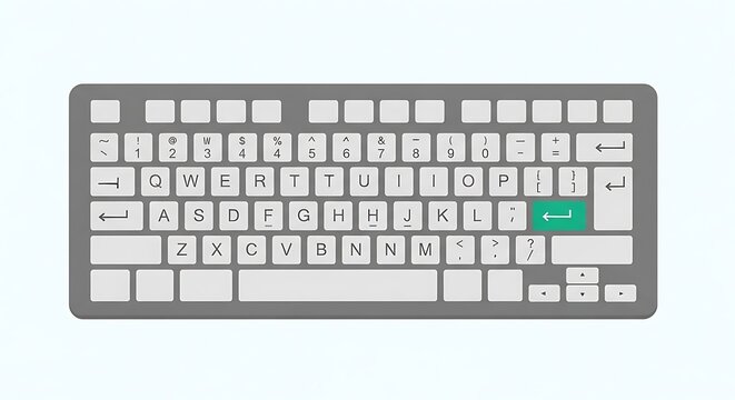 Close up view of a computer keyboard with green enter key.