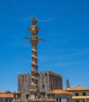Porto Cathedral Square with the historical Pillory (Pelourinho) in its center,Porto, Portugal