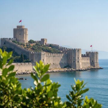 Ancient Castle by the Sea with Clear Blue Waters.