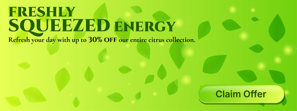 Natural Organic Energy Drink Advertising Header Template With Claim Offer Button