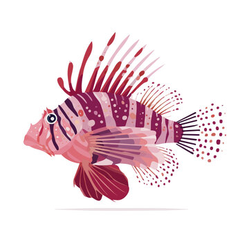 Clean 2D flat vector depiction of a Lionfish, designed in minimalist modern style with white background.