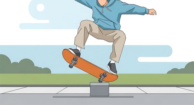 Skateboarder performing a flip trick in the park.