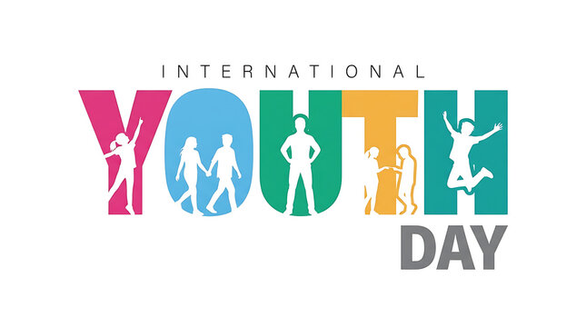 Colorful international youth day graphic showing diverse young people silhouettes
