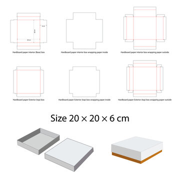 Square Hardboard Box Die Cut Template 20 &times; 20 &times; 6 cm &ndash; Editable Vector Packaging Design
