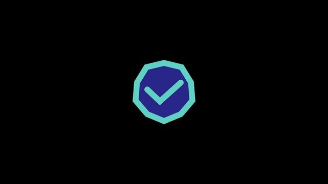 Cyan verified badge animation with polygon border on black background
