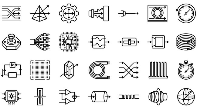 Set of photonics and optical engineering symbols ideal for scientific diagrams.