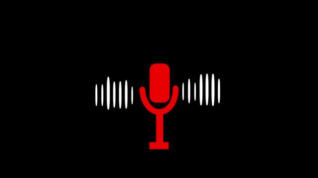 Glowing neon voice recording microphone button icon animation. Audio and video microphone icon animation  