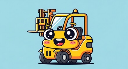 Naklejka premium Yellow cartoon bulldozer construction vehicle front view.