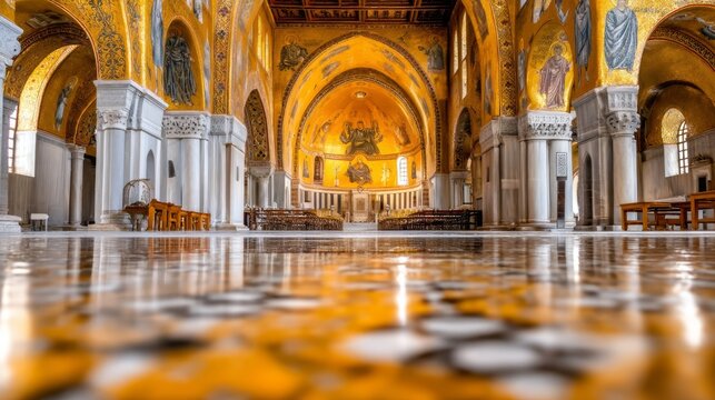 Stunning Mosaic Throne in the Apse of an Ancient Basilica Hall Architecture