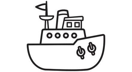 Fototapeta premium Line Art Tugboat Icon Simple Black And White Nautical Vessel Illustration