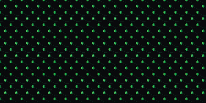 Green glowing dots halftone seamless pattern on black background