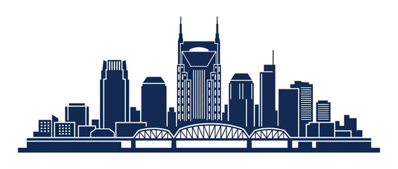 Obraz premium Cityscape Silhouette with Bridge and Tall Buildings