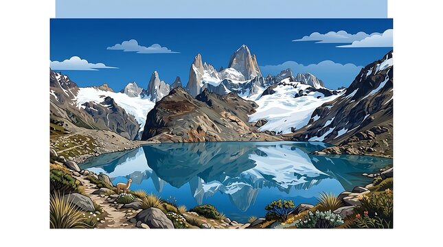 Majestic snowy peaks reflecting in a clear blue mountain lake