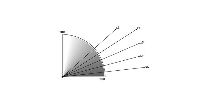 Abstract mathematical sector diagram with radial lines and variable data points for data visualization and statistical analysis
