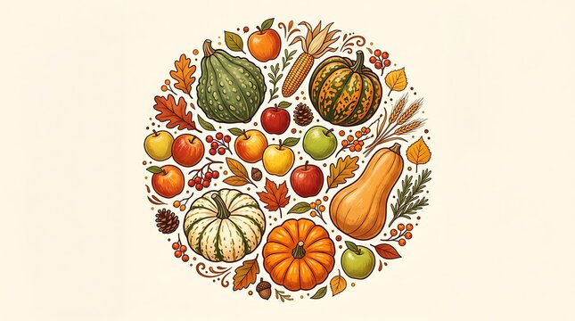 Autumn harvest arrangement with pumpkins apples and seasonal leaves