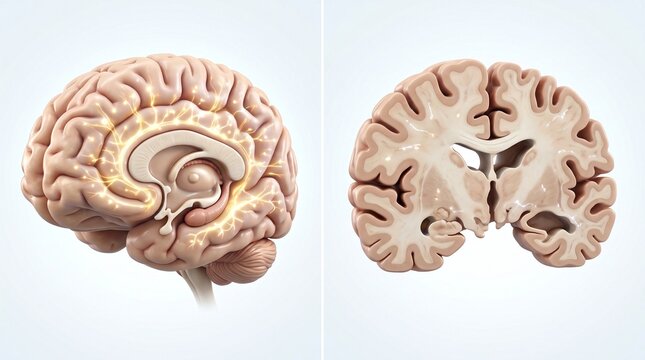 Human Brain Model Showing External and Internal Structures.