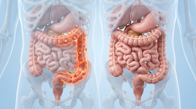 Human Digestive System Anatomy Comparison Illustration.