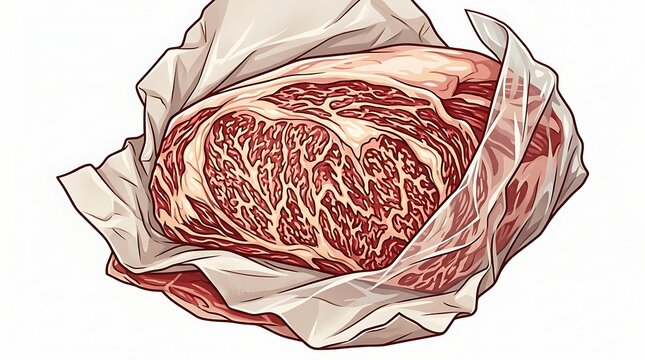 Fresh raw marbled beef steak wrapped in white butcher paper