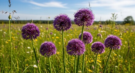 Obraz premium Purple clover flowers blooming in a green meadow.