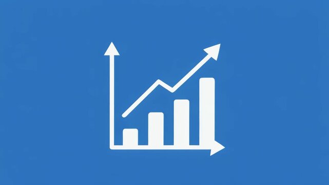 Bar Chart Growth Animation with Upward Trend and Data Points in Blue Background Cinematic Motion
