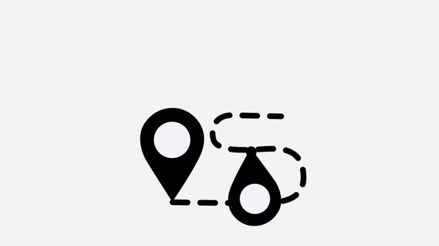 Map pin location icons with dotted route animation on light background