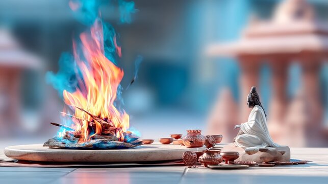 Priest Performing Homa Fire Ritual Yajna Ceremony with Spiritual Significance