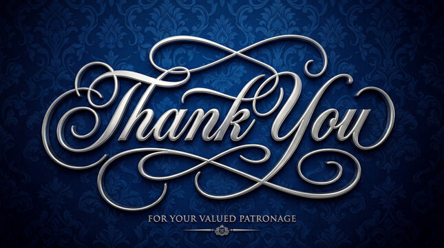 A high-end luxury Thank You typography design featuring elegant handwritten background