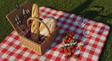 Spring picnic setup with food and drinks in a sunny park © sepstock