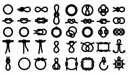 Brown cartoon rope knot and loop collection with twisted nautical rope vector illustrations isolated on white background © Shahinur