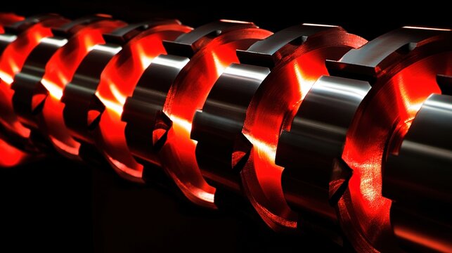 crankshaft. A polished crankshaft in motion creating blurred arcs of red light. safety posters, maintenance manuals, designed for industrial assembly lines and welding operations, used by engineers.
