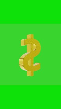 3D Golden dollar symbol on green screen. Full HD. 4K