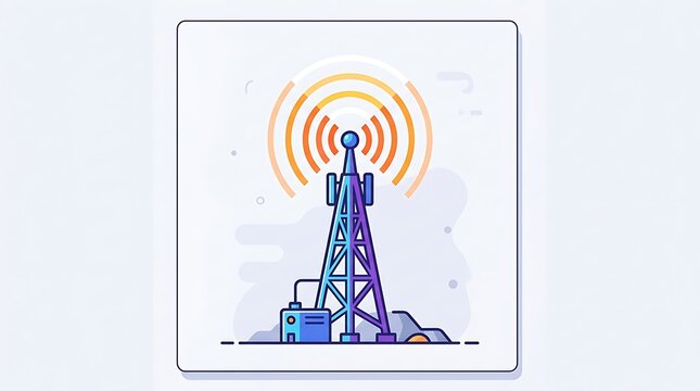 Communication tower broadcasting wireless signal icon