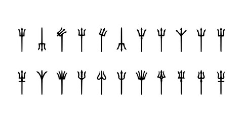 Obraz premium Tridents with Three Prongs Arranged in a Balanced Collection of 20 Designs Featuring Trident, Design, Illustration with Vector